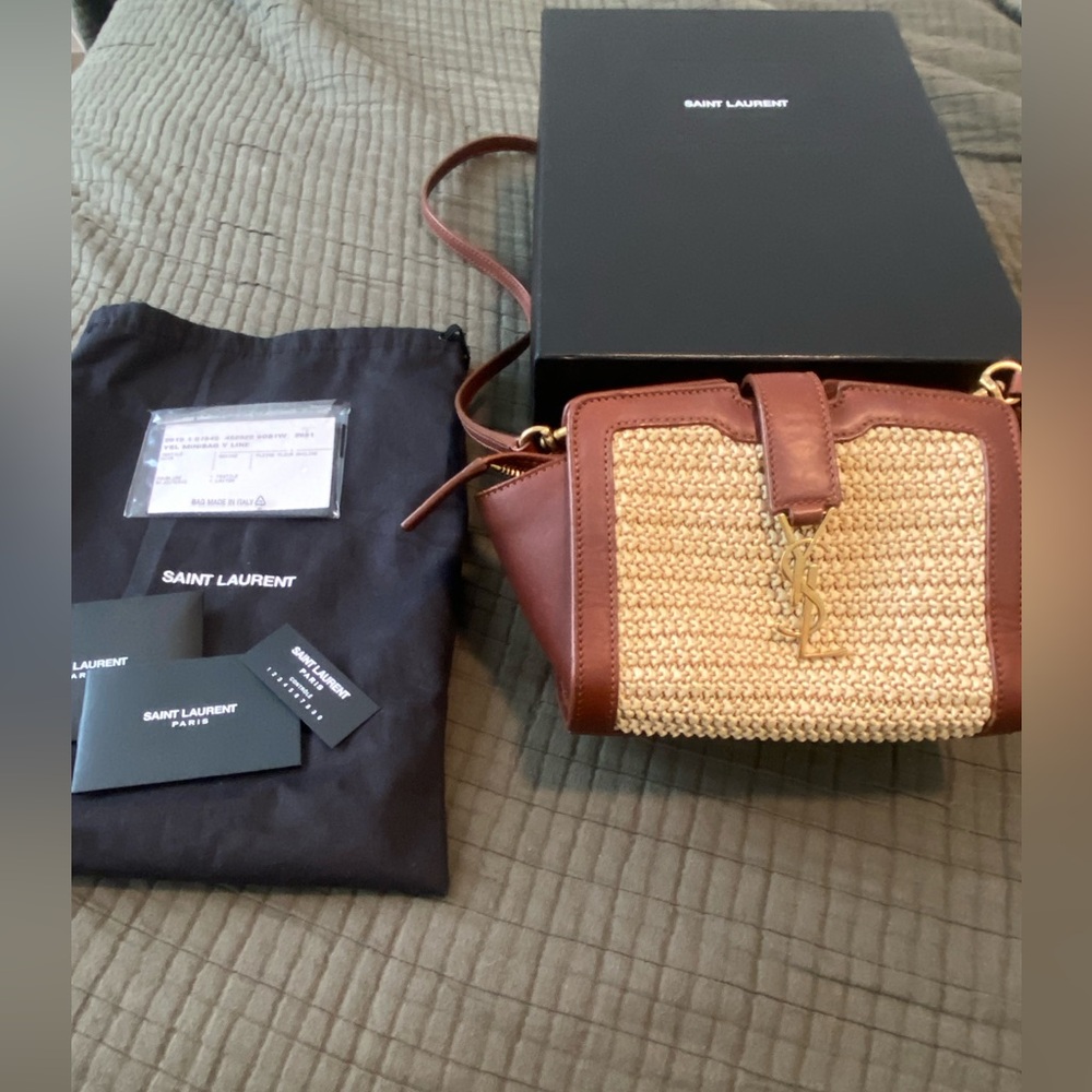 SOLD Saint Laurent Toy Monogram Downtown Cabas Raffia Bag Excellent Condition